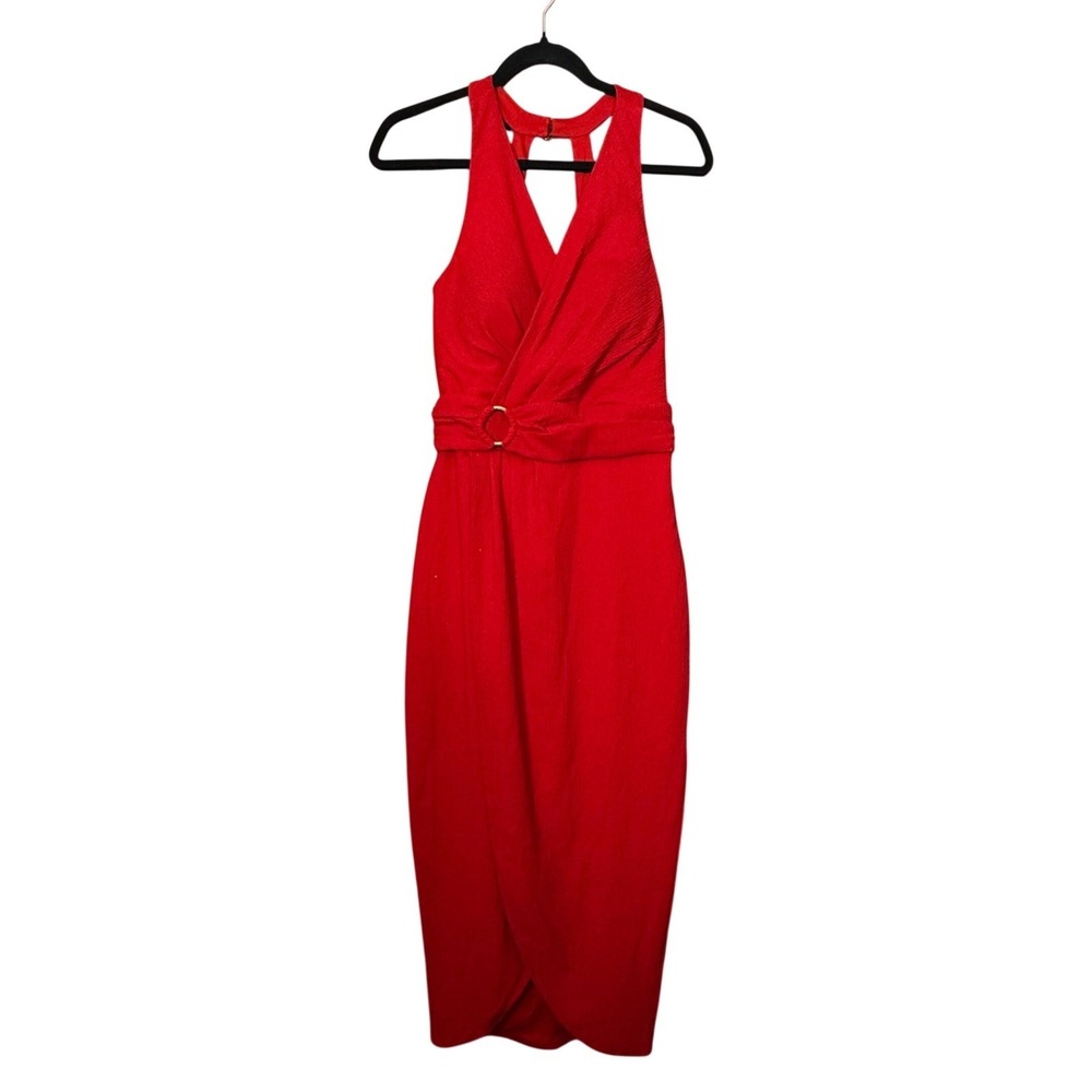 Sienna Halter Ruched Draping Midi Dress Sz 0 Red Classic Cocktail Party Wedding